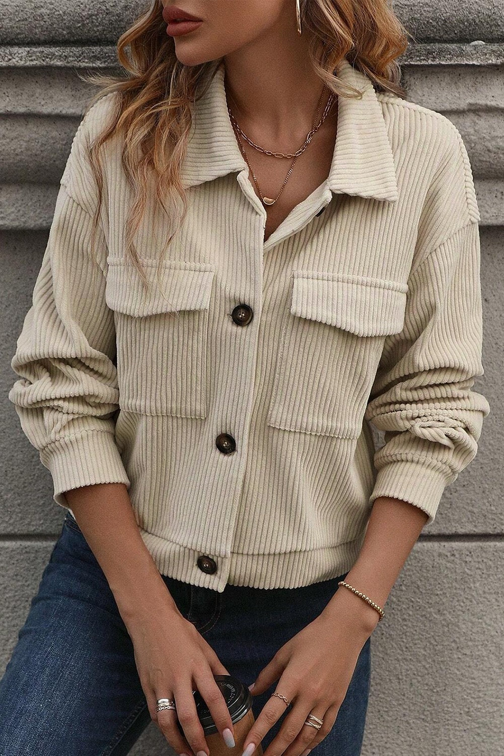 Corded button down Shacket