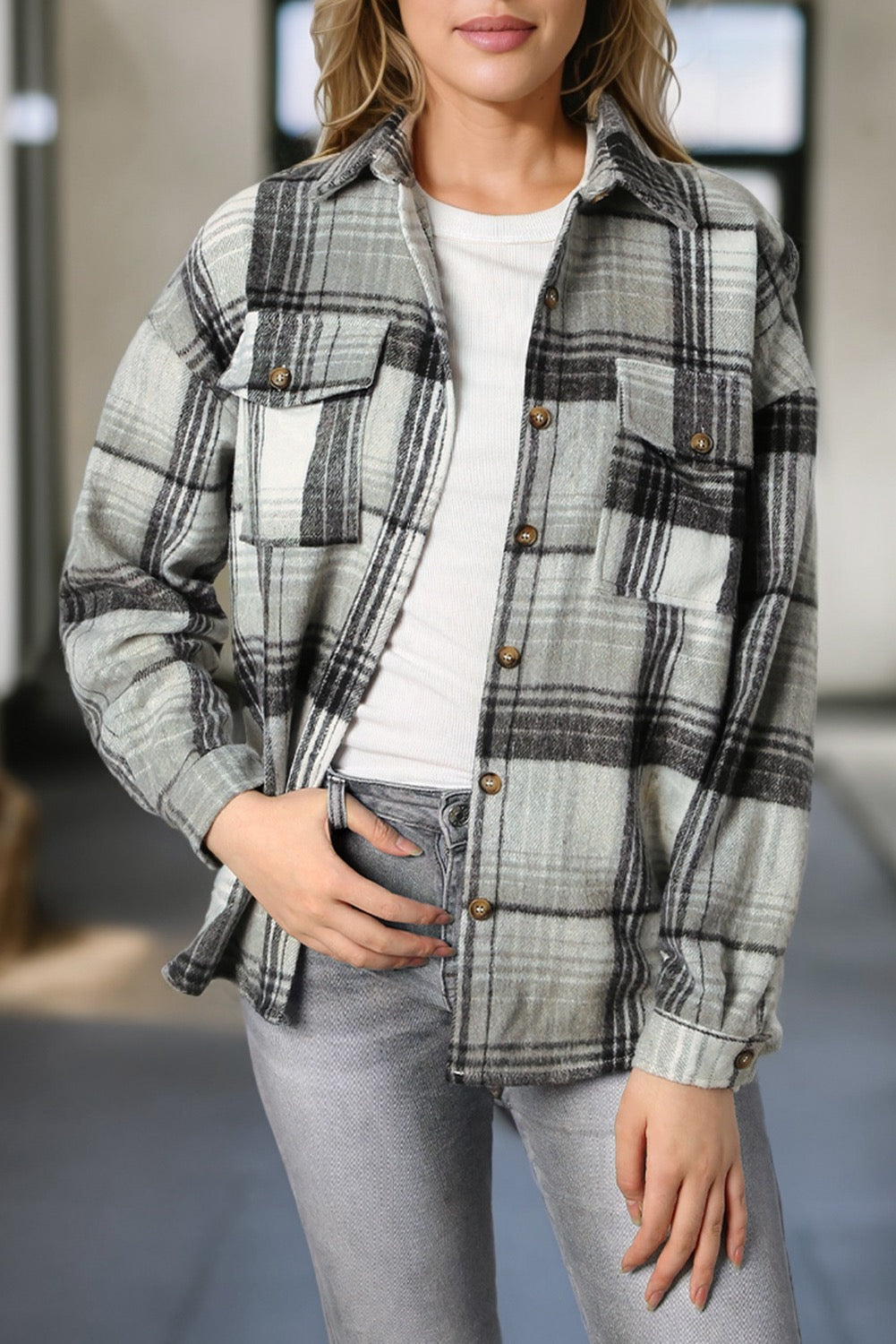 Plaid button down jackets