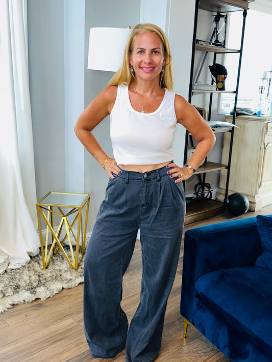 Wide leg soft denim pants