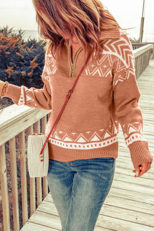 Aztec Knit Half Zip Sweater