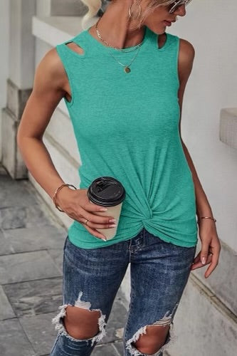 Rib Knit Cut-Out Twist Front Tank Top