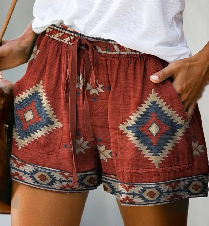 Aztec shorts with a tie at waist