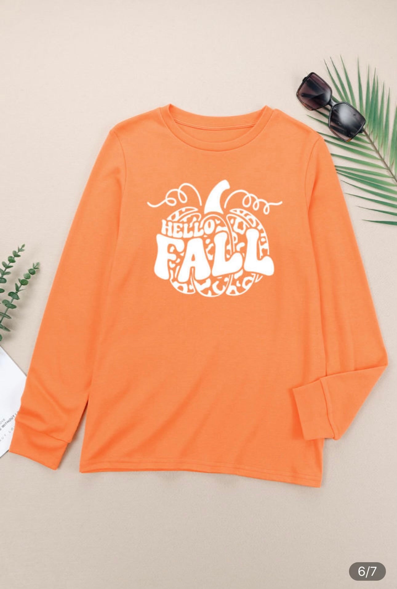 Orange Hello Fall Pumpkin Graphic Long Sleeve