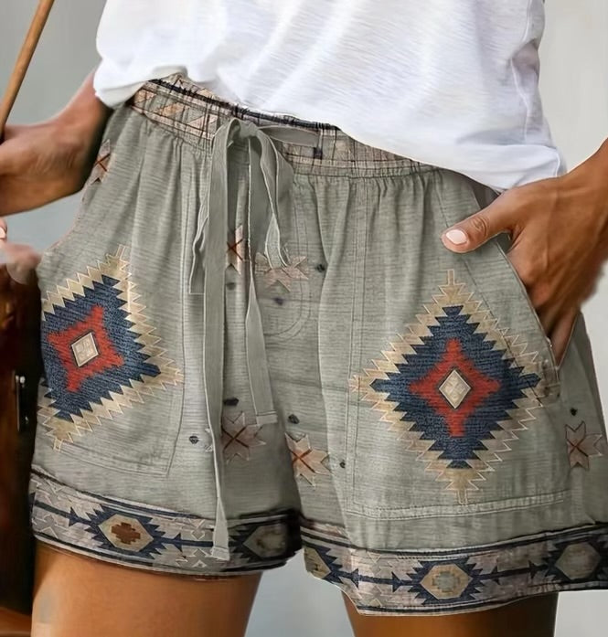 Aztec shorts with a tie at waist