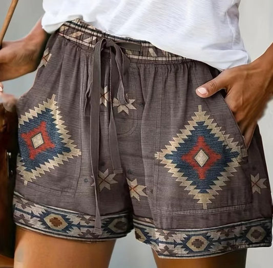 Aztec shorts with a tie at waist