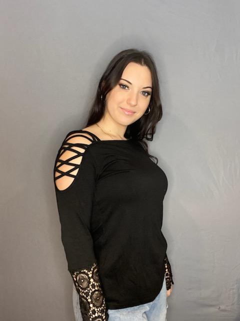 Black lace detail top