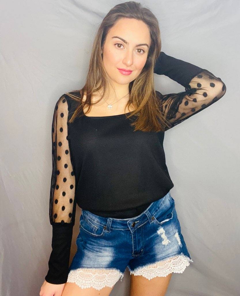 Sheer arm polka dot blouse