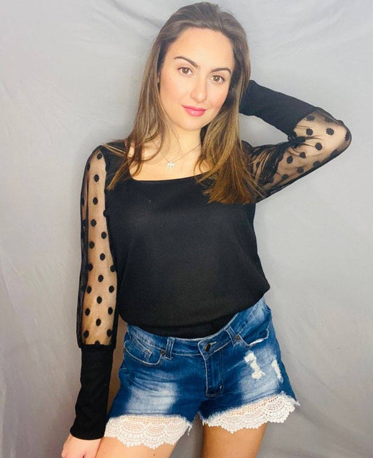 Sheer arm polka dot blouse