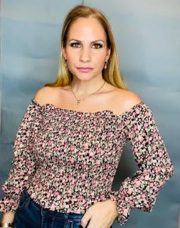 Floral elastic ruffle blouse