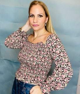 Floral elastic ruffle blouse