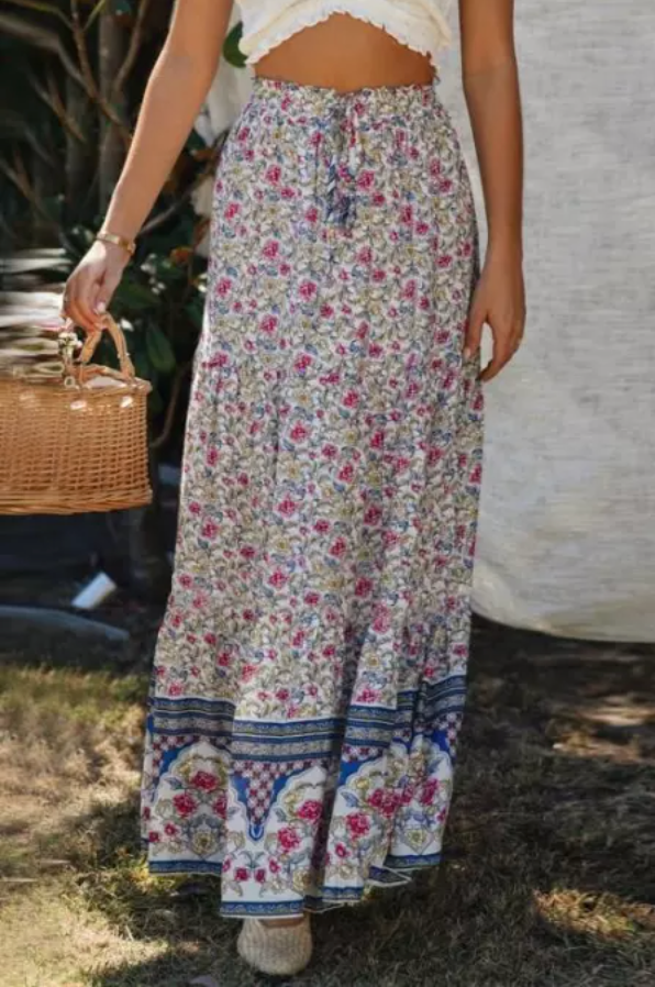 Boho Floral Print Maxi Skirt
