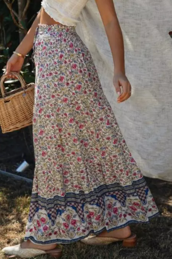 Boho Floral Print Maxi Skirt