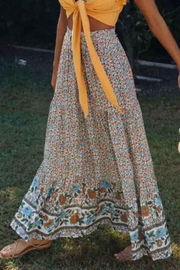 Boho Floral Print Maxi Skirt
