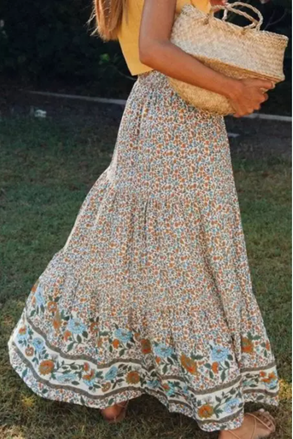Boho Floral Print Maxi Skirt