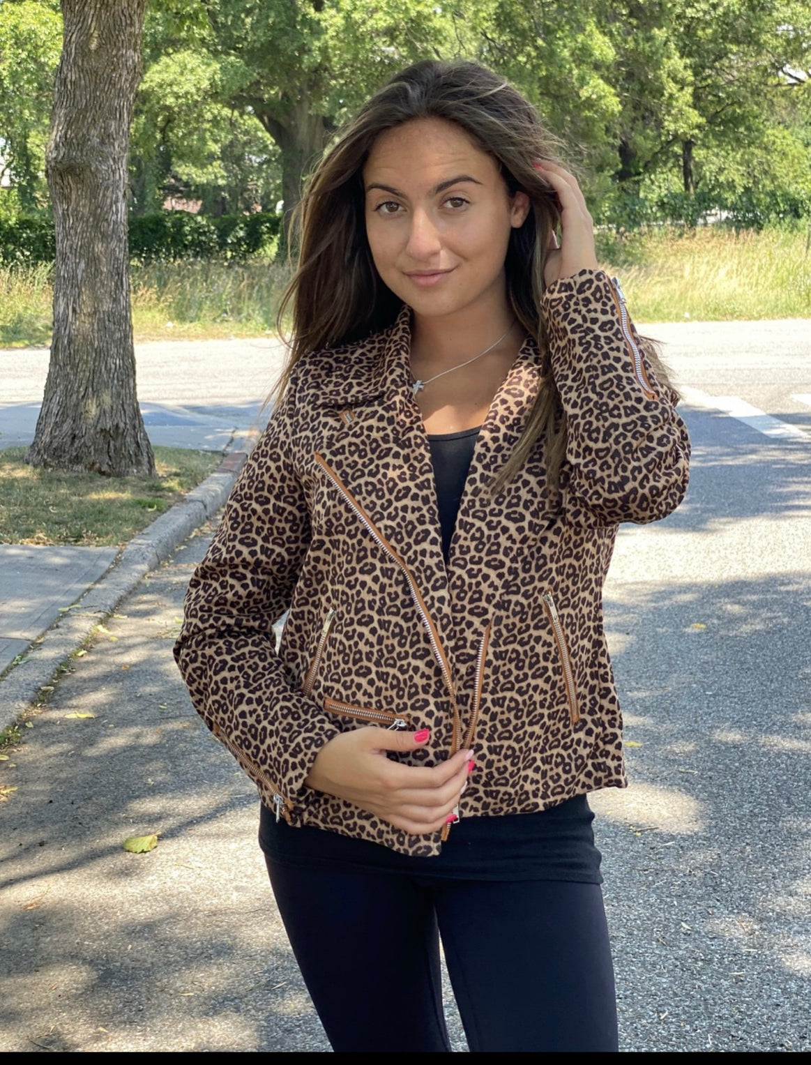 Brown Leopard Zipped Collar Short Jacket