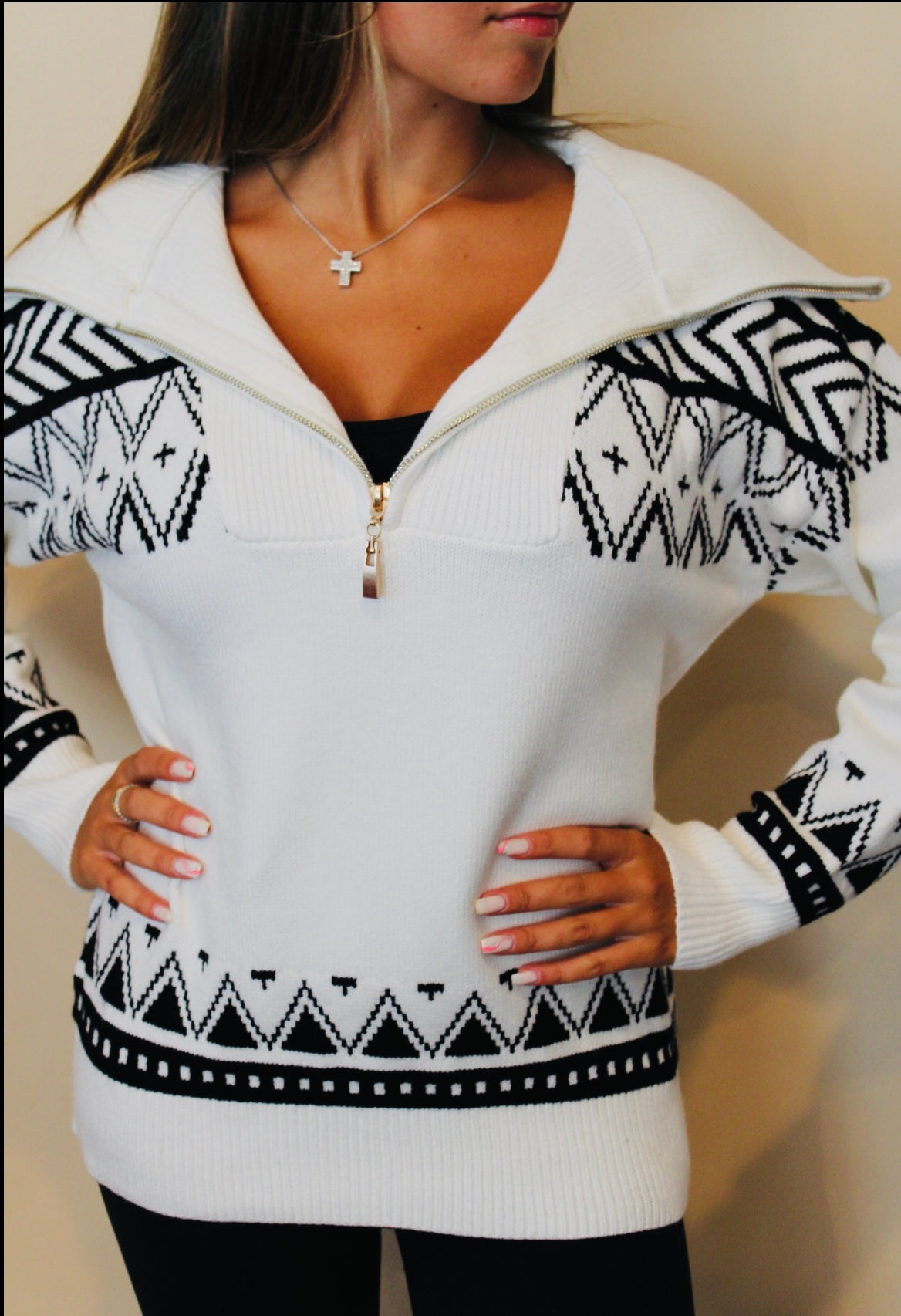Aztec Knit Half Zip Sweater