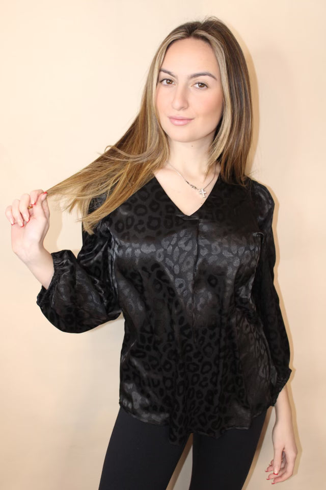 Black Cheetah Silk Blouse