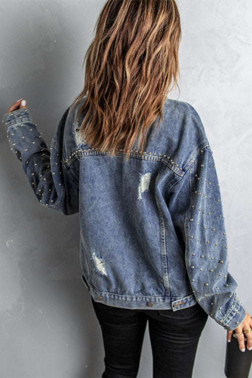 Embellished Distressed Denim Jacket
