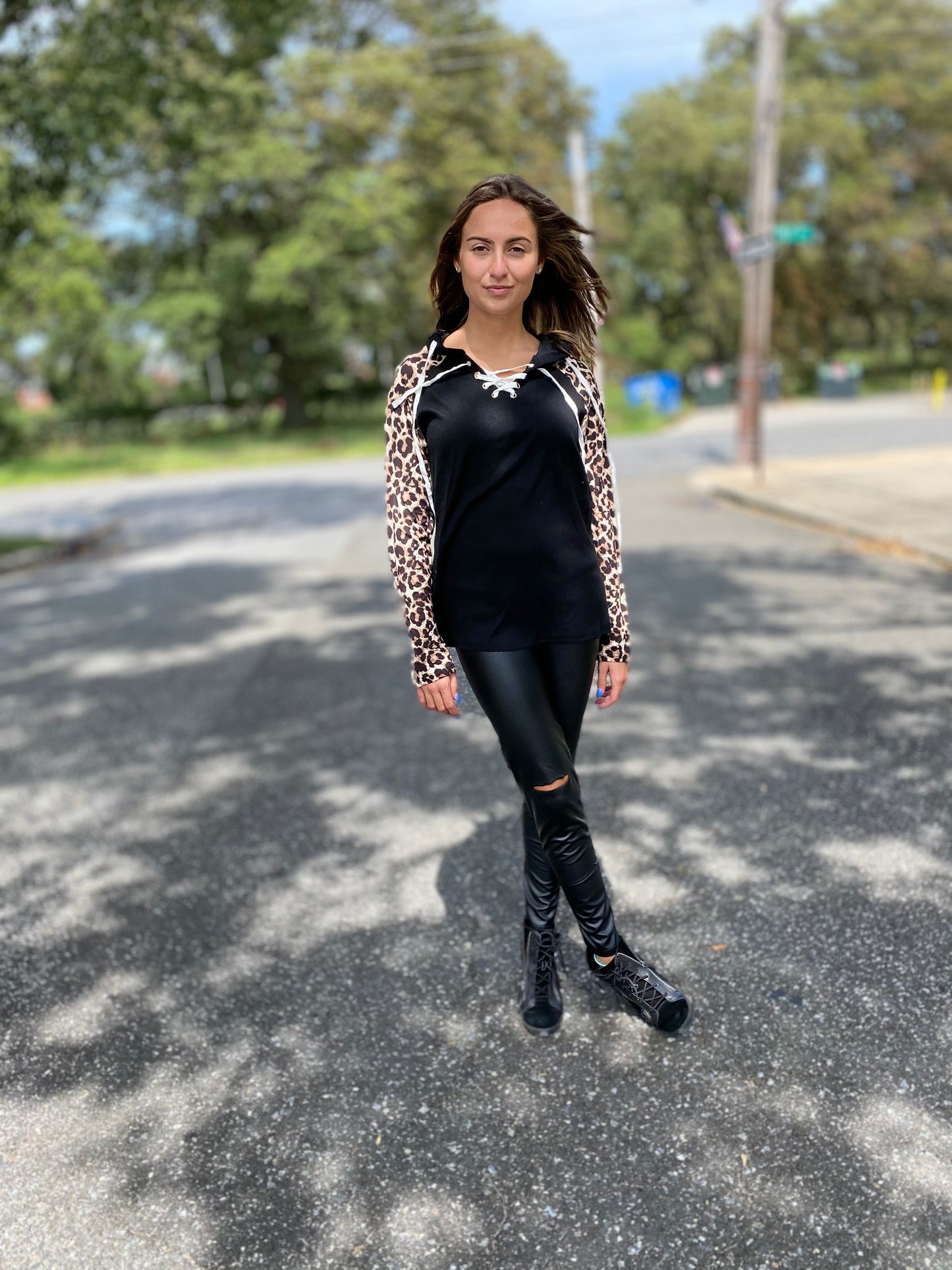 Leopard tie up top