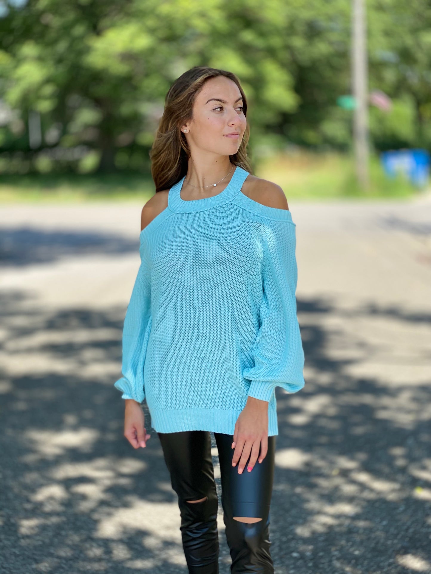 Cold shoulder sweater