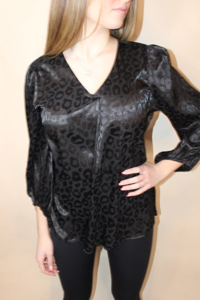 Black Cheetah Silk Blouse