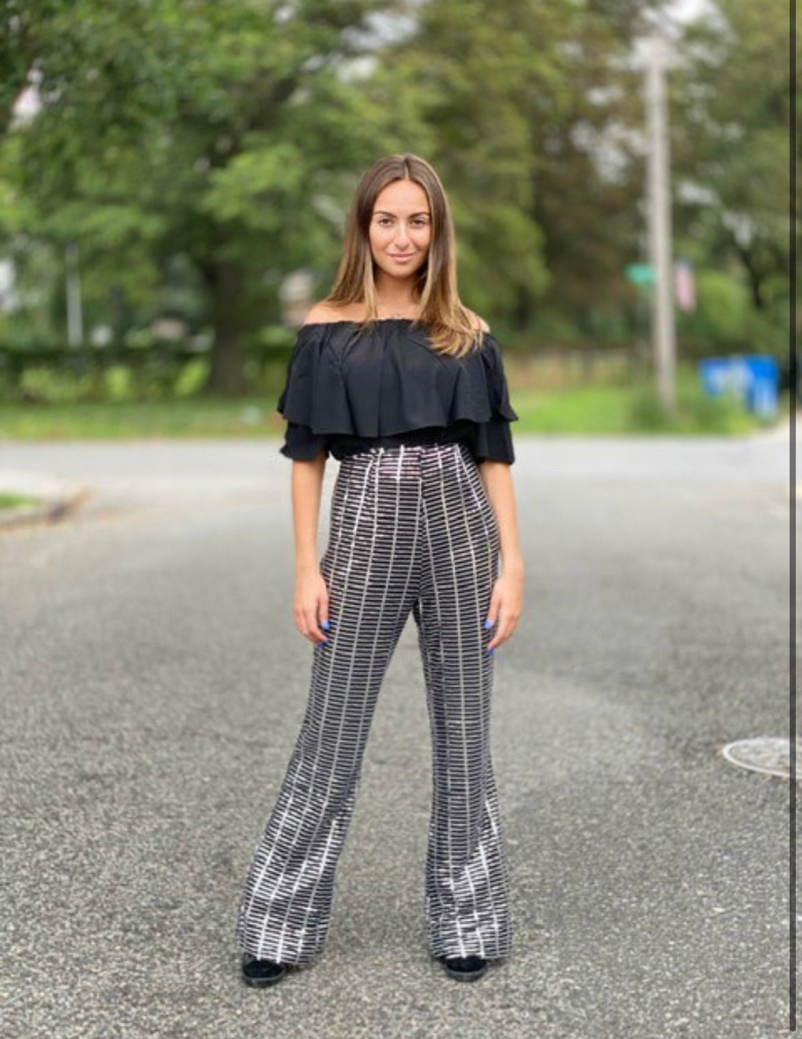 Silver Sequin Wide Leg Pantsuits