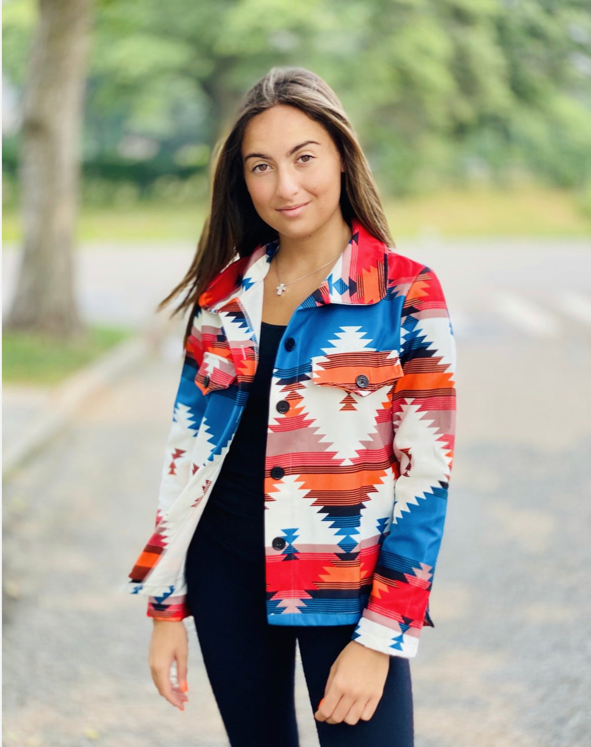 Pattern Button Down Jacket