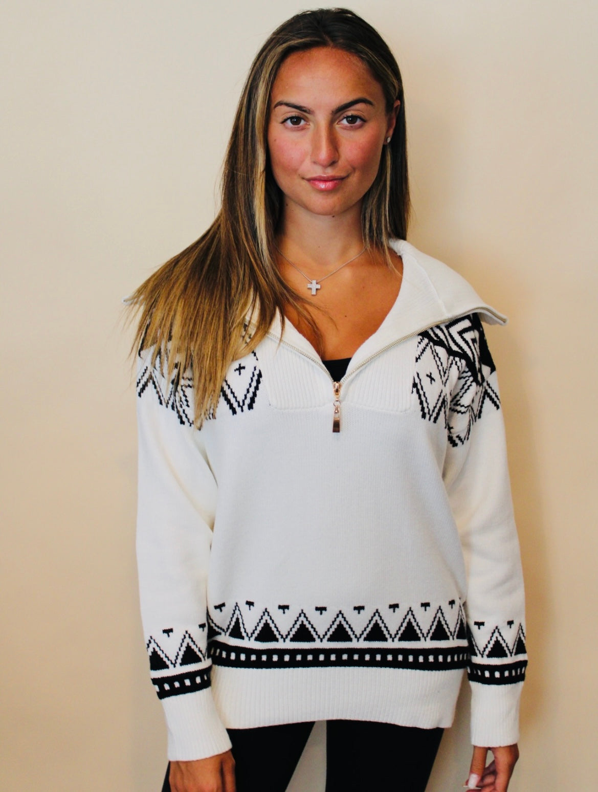 Aztec Knit Half Zip Sweater