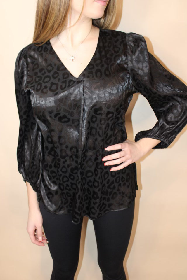 Black Cheetah Silk Blouse