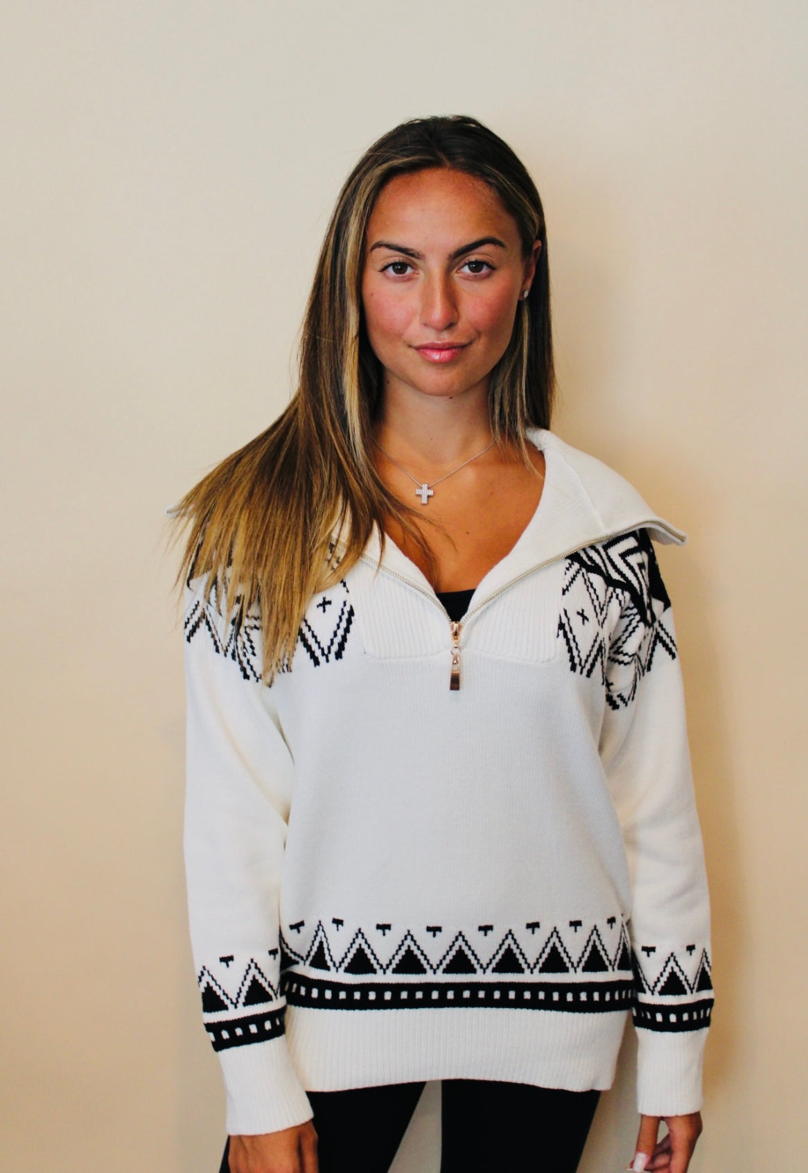 Aztec Knit Half Zip Sweater