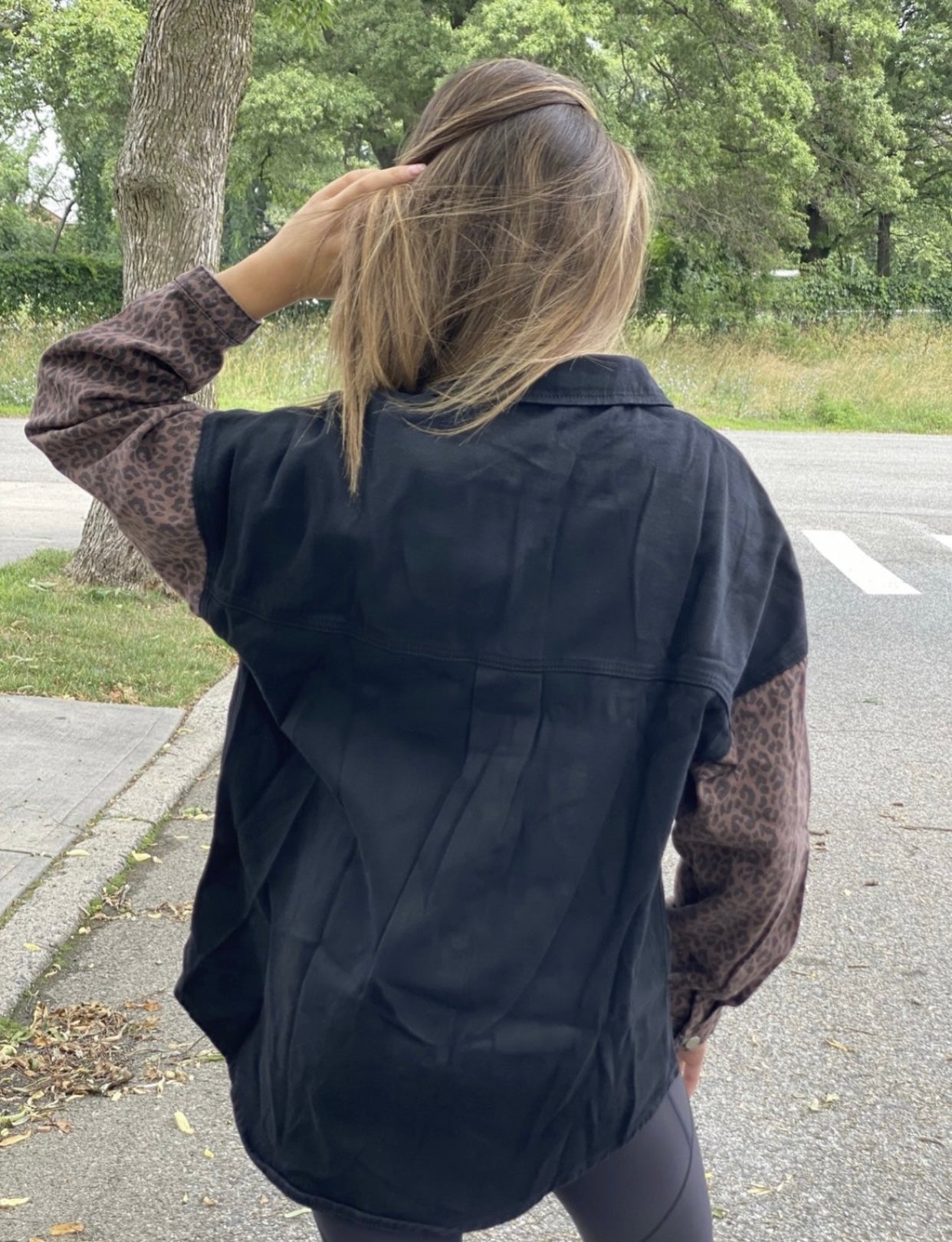 Black leopard denim jacket