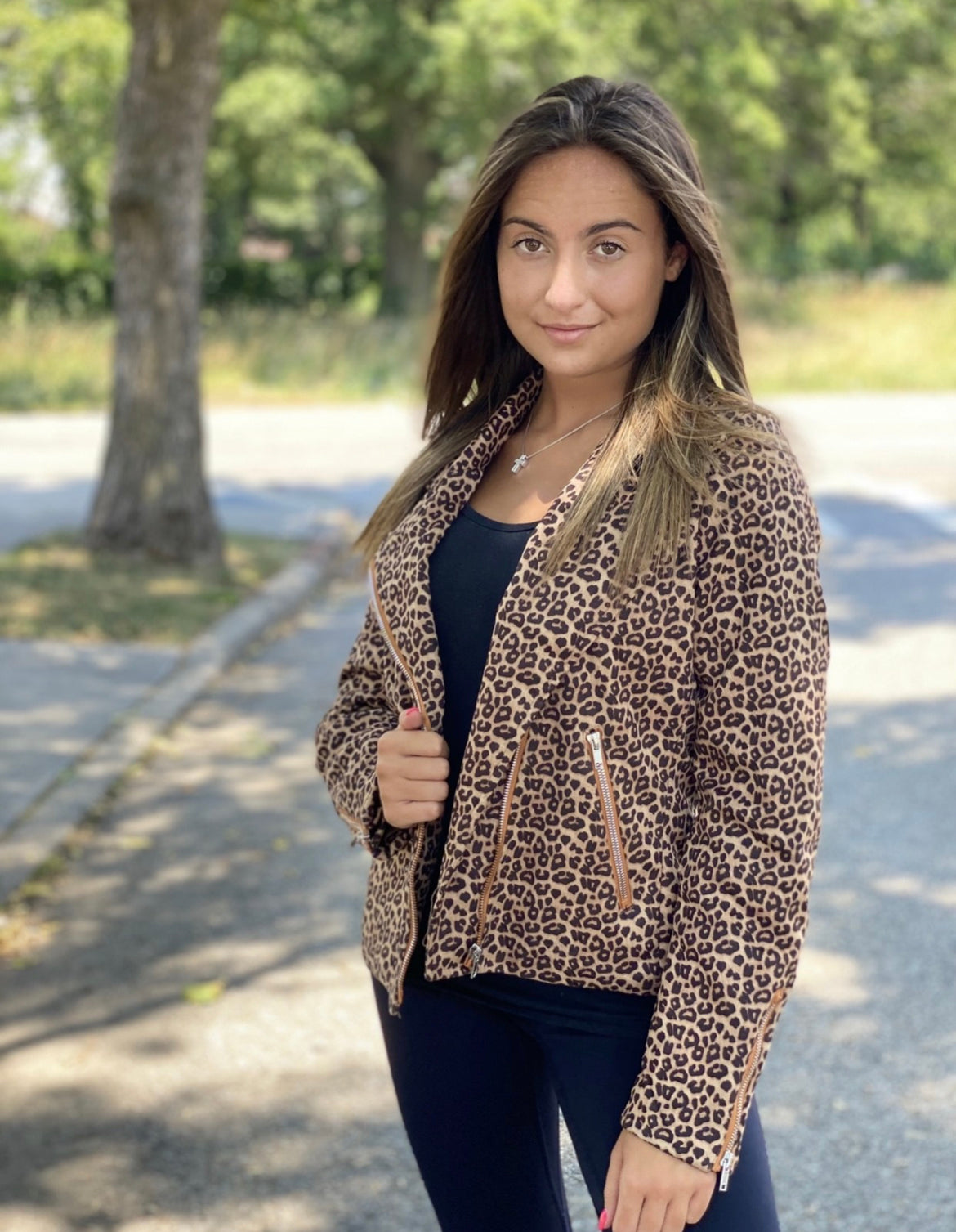 Brown Leopard Zipped Collar Short Jacket