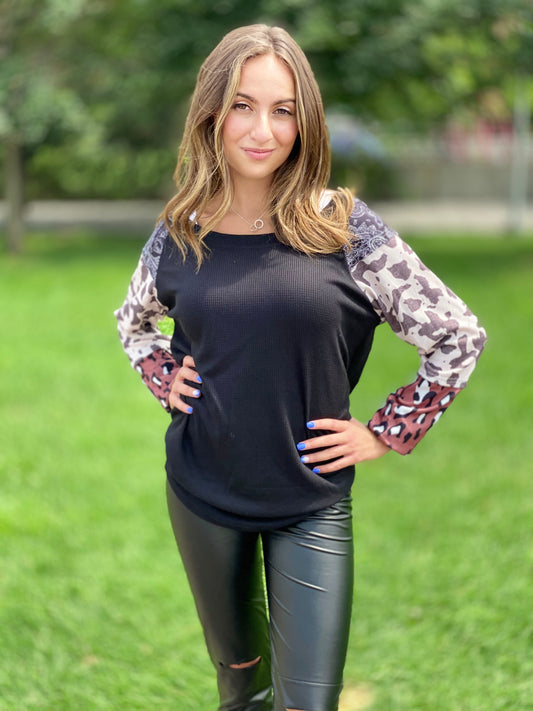 Leopard sleeve top