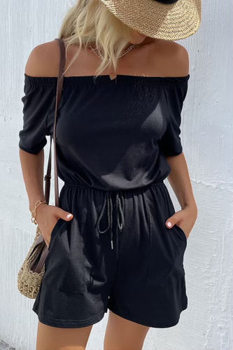 Black Drawstring Romper
