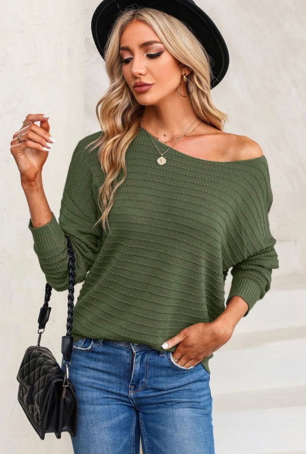 Textured knit round neck sweater