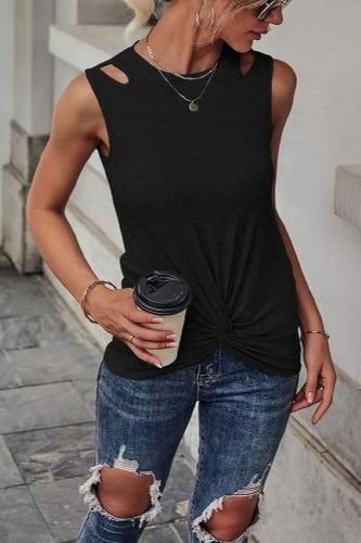 Rib Knit Cut-Out Twist Front Tank Top