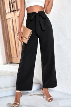 Wide leg pants with tie at waist