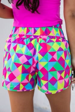 Multicolor geometric high waisted athletic shorts