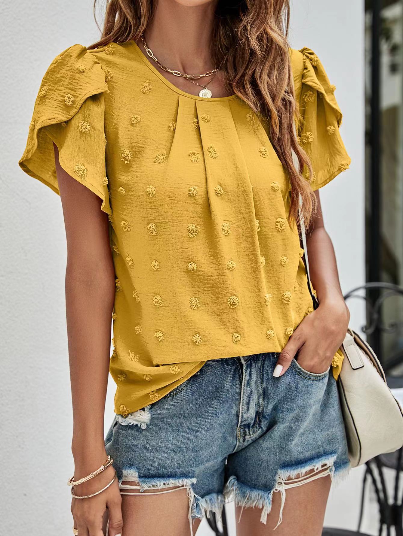 Dotted short sleeve blouse