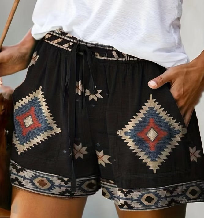 Aztec shorts with a tie at waist
