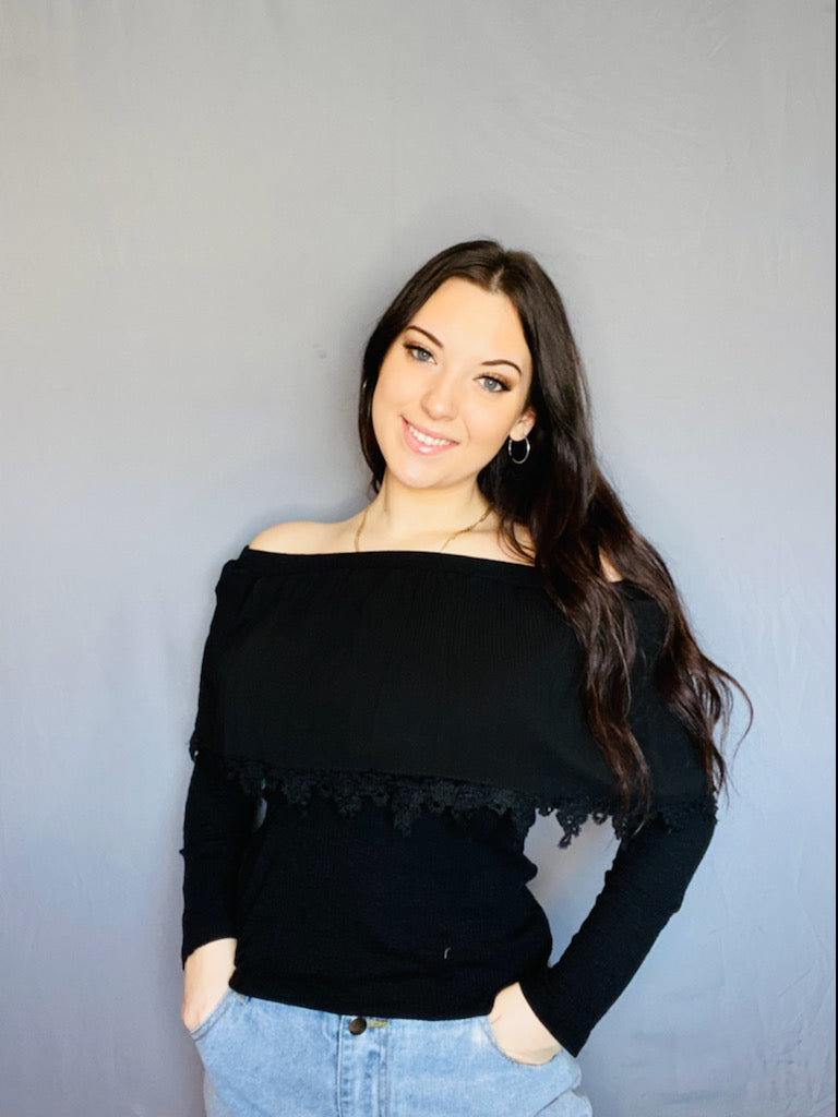 Black off the shoulder blouse