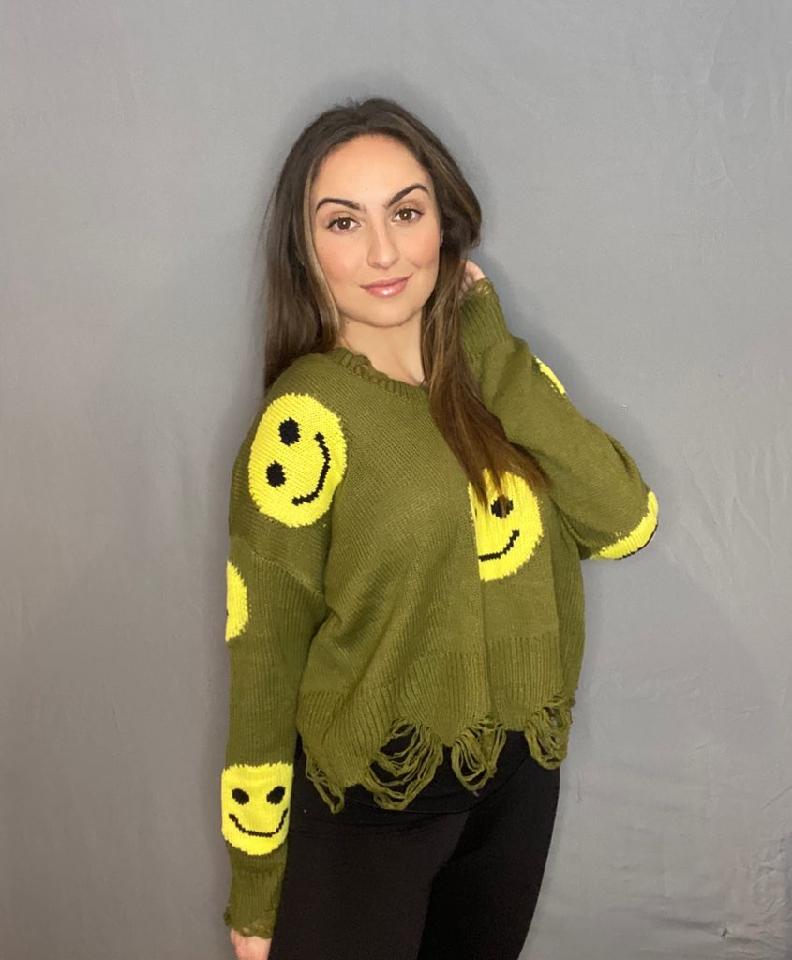 Distressed Smiley Face Sweater