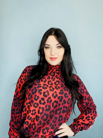 Red Leopard hi neck blouse