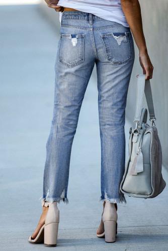Denim jeans with leopard print