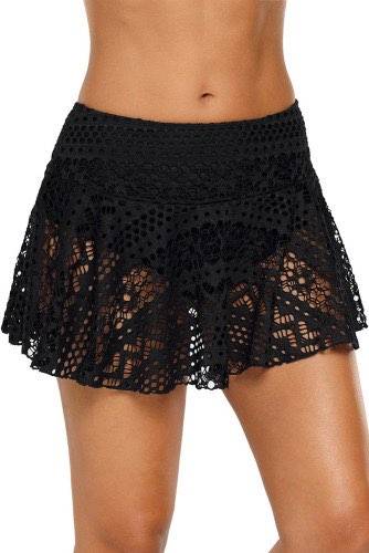Black crochet lace skirted bikini bottoms