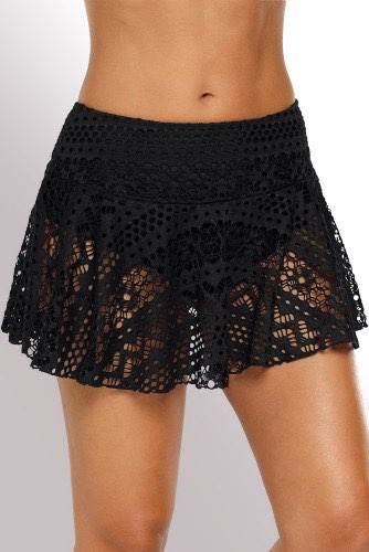 Black crochet lace skirted bikini bottoms