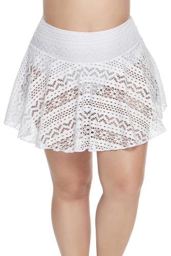 White crochet lace skirted bikini bottoms