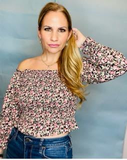 Floral elastic ruffle blouse