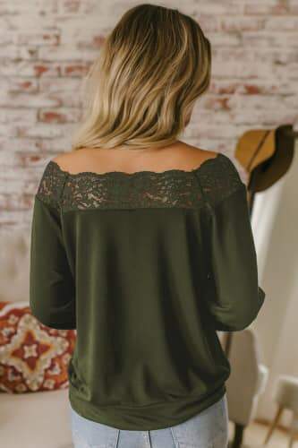 Lace Detail Boatneck Pullover Blouse - 2 Colors