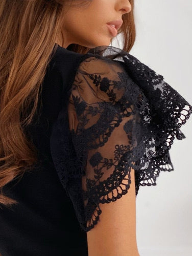 Lace Sleeve Solid Top